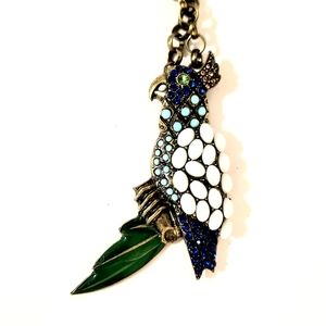 BRONZE JEWEL RHINESTONES PARROT BIRD BOX NECKLACE